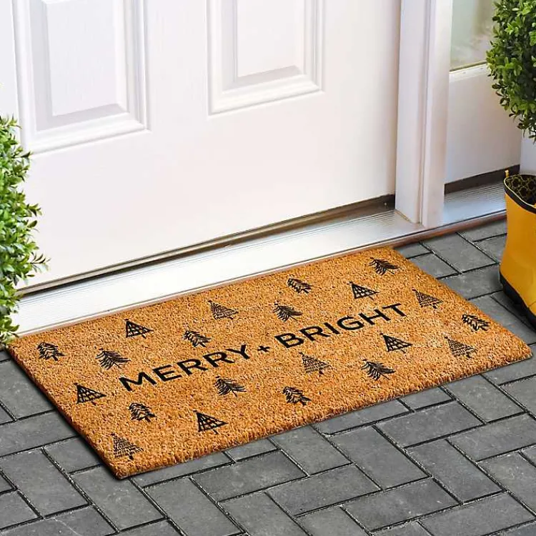 Outdoor Christmas Decorations>Kirklands Home Christmas Tree Merry + Bright Coir Doormat