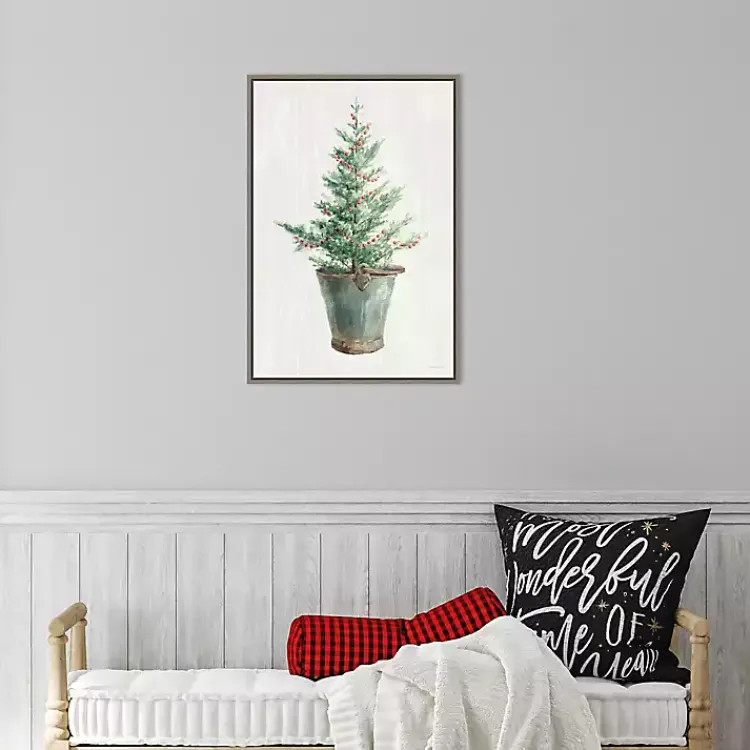 Christmas Art & Wall Decor>Kirklands Home Christmas Tree Metal Pail Framed Canvas Art Print
