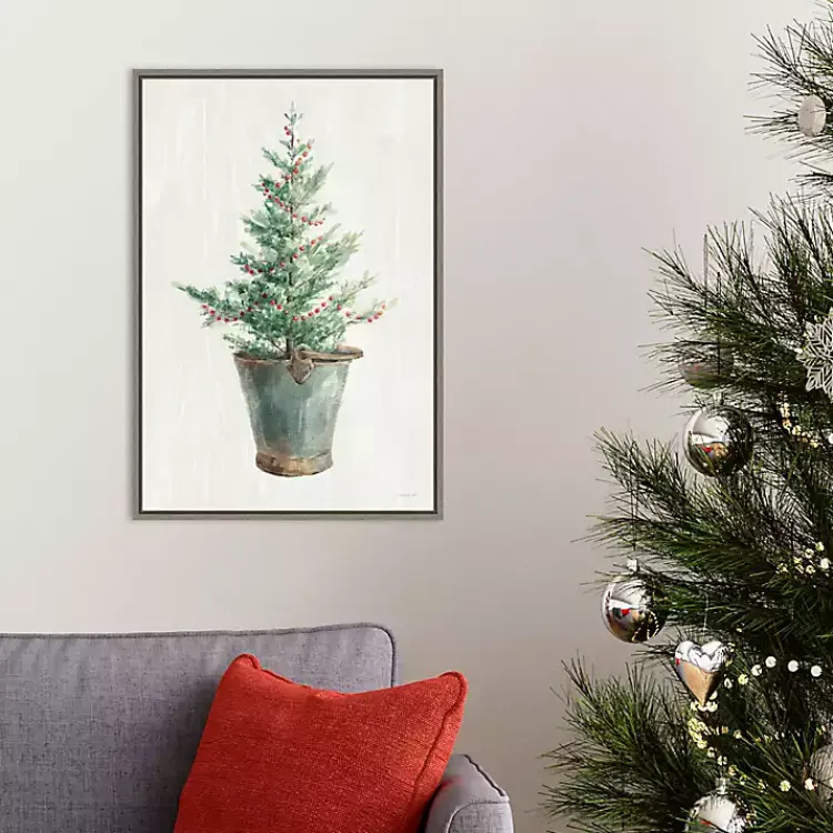 Christmas Art & Wall Decor>Kirklands Home Christmas Tree Metal Pail Framed Canvas Art Print