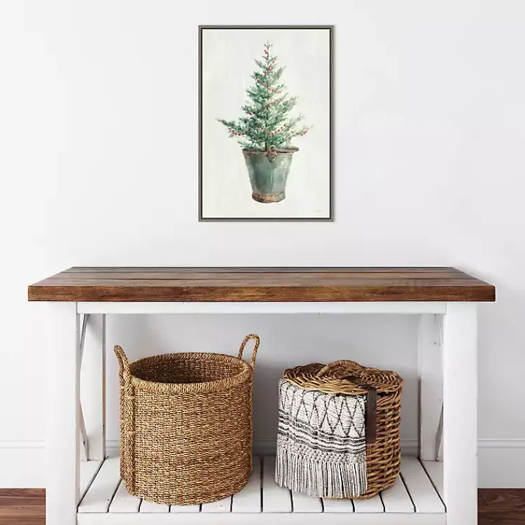 Christmas Art & Wall Decor>Kirklands Home Christmas Tree Metal Pail Framed Canvas Art Print