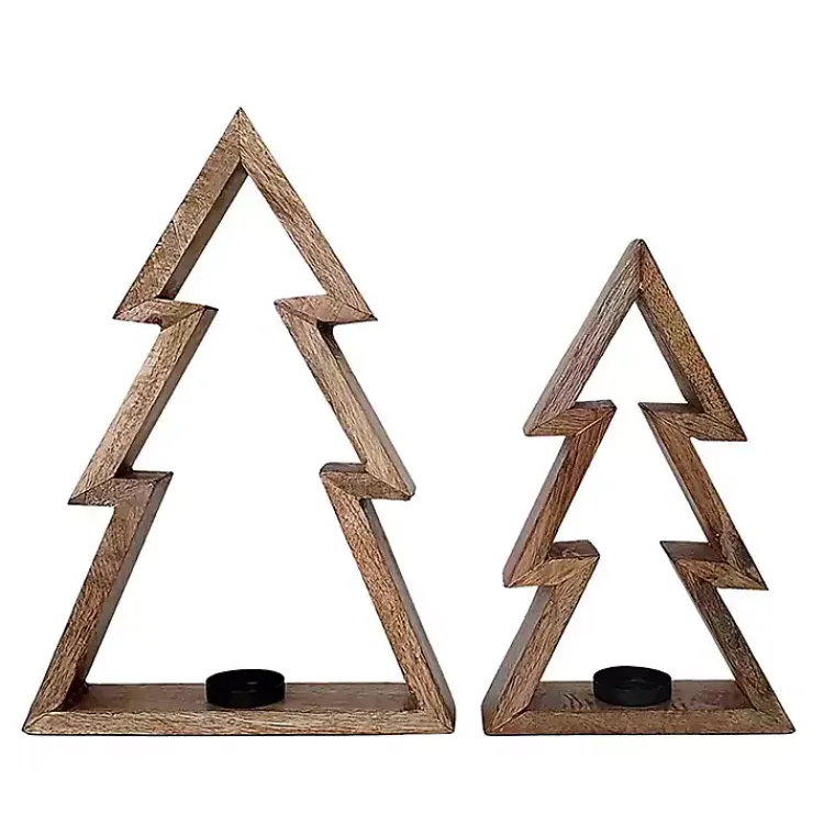 Christmas Decorations>Kirklands Home Christmas Tree Tealight Candle Holders, Set of 2 Brown