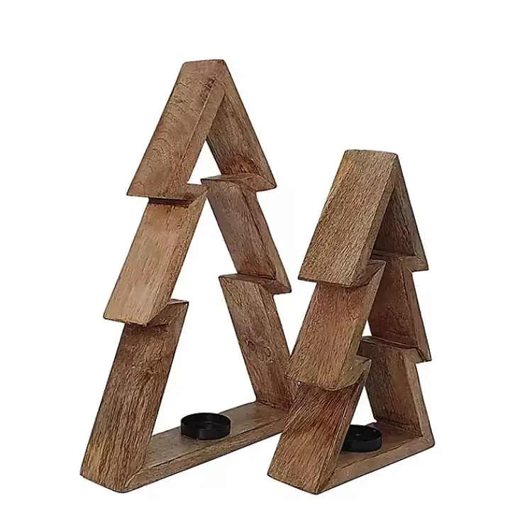 Christmas Decorations>Kirklands Home Christmas Tree Tealight Candle Holders, Set of 2 Brown