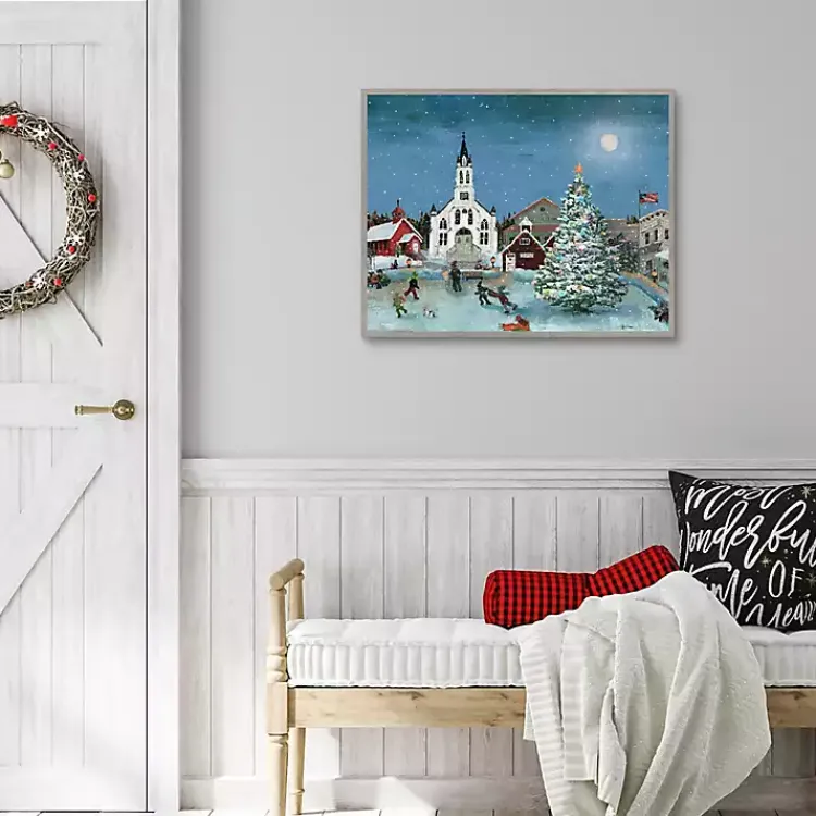 Christmas Art & Wall Decor>Kirklands Home Christmas Village with Moon Christmas Wall Plaque Blue