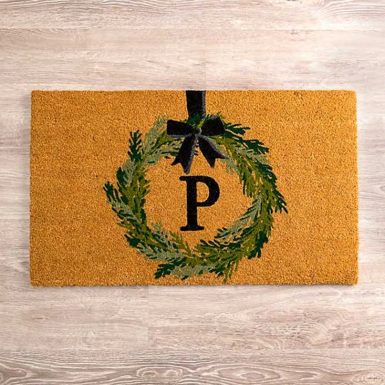 Kirklands Home Christmas Wreath Monogram P Doormat New