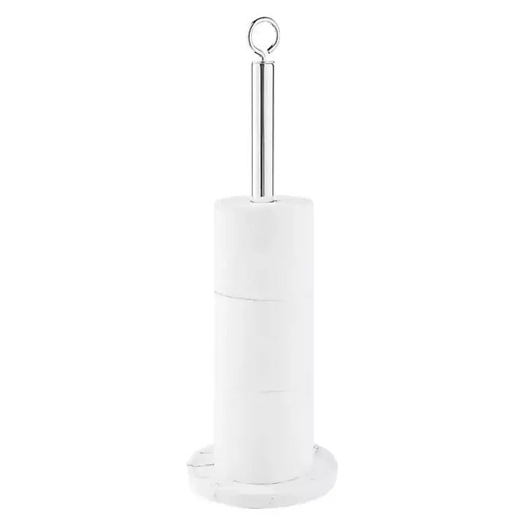 Kirklands Home Chrome and White Marble Toilet Paper Holder