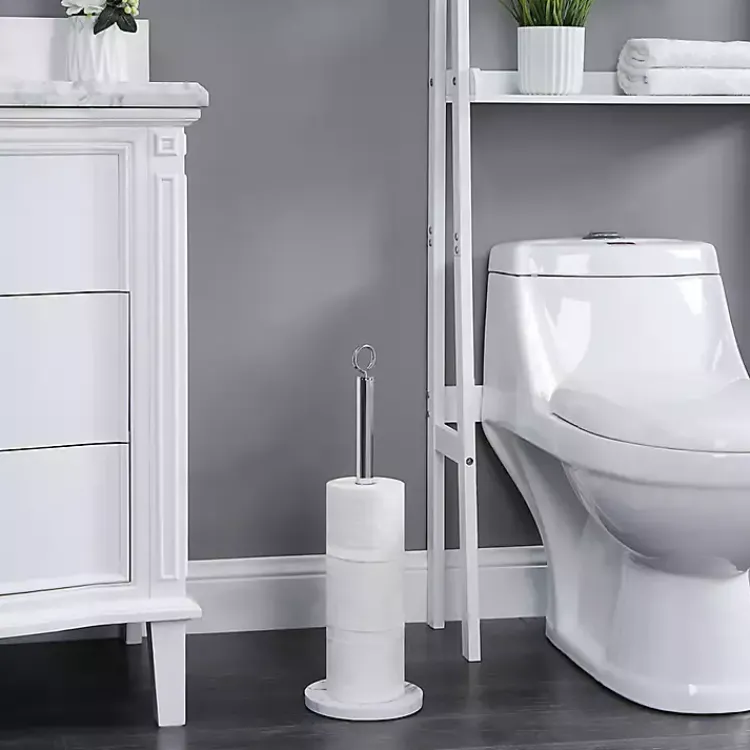 Kirklands Home Chrome and White Marble Toilet Paper Holder