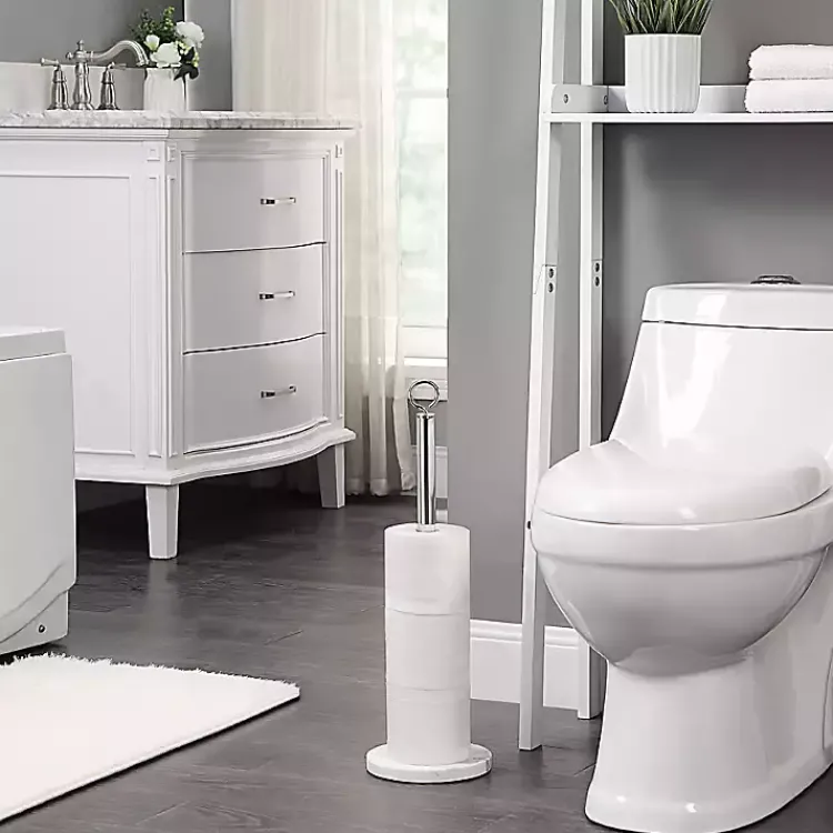 Kirklands Home Chrome and White Marble Toilet Paper Holder