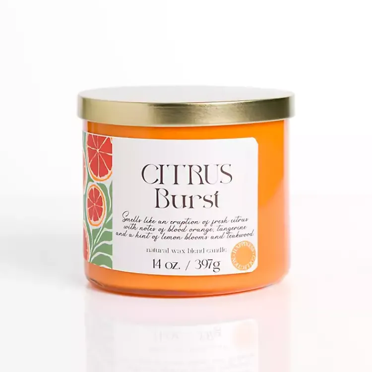 Candles>Kirklands Home Citrus Burst 14 oz. Gold Lid 3-Wick Jar Candle Orange