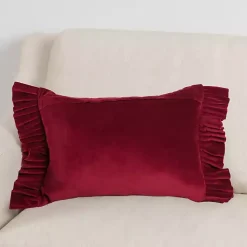 Pillows>Kirklands Home Clara Burgundy Velvet Ruffle Lumbar Pillow Red