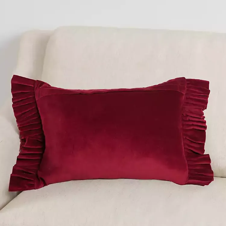Pillows>Kirklands Home Clara Burgundy Velvet Ruffle Lumbar Pillow Red