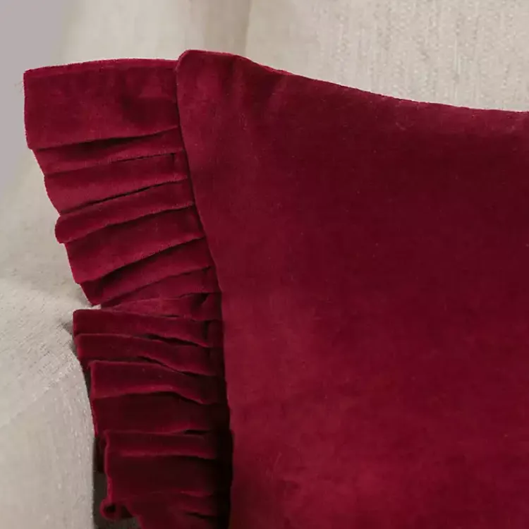 Pillows>Kirklands Home Clara Burgundy Velvet Ruffle Lumbar Pillow Red