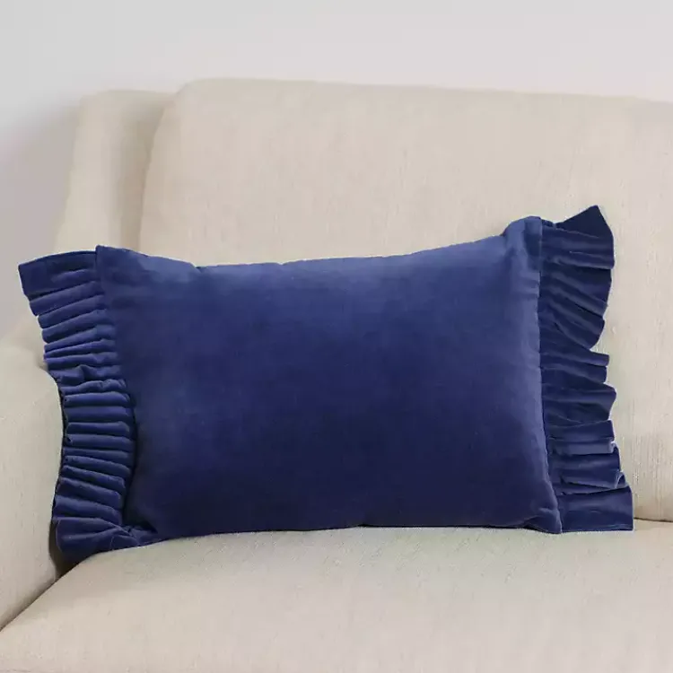 Pillows>Kirklands Home Clara Navy Velvet Ruffle Lumbar Pillow Blue