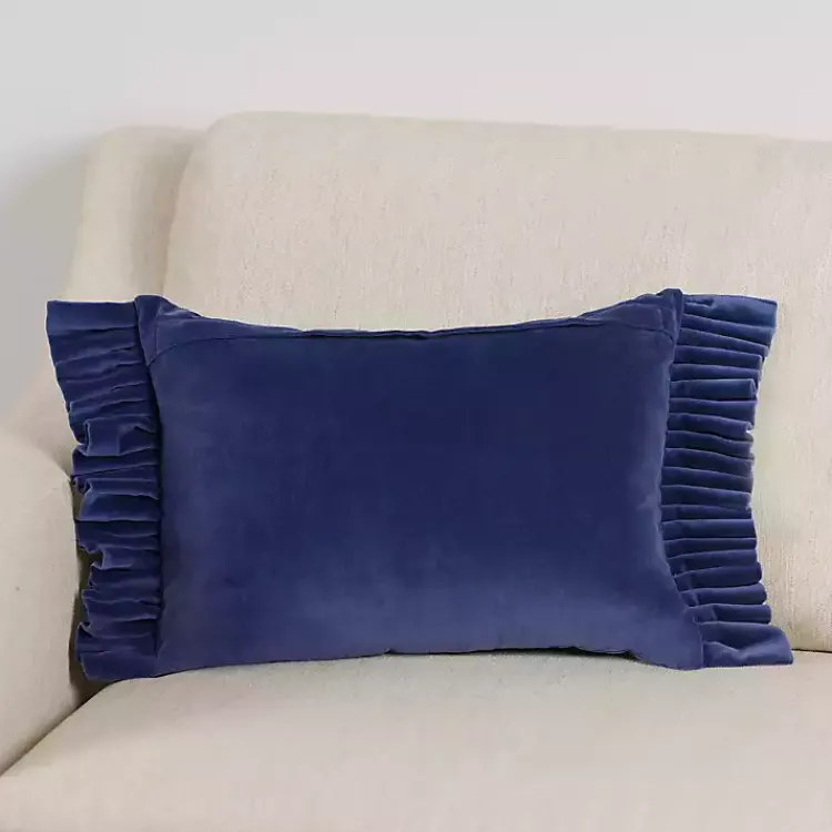 Pillows>Kirklands Home Clara Navy Velvet Ruffle Lumbar Pillow Blue