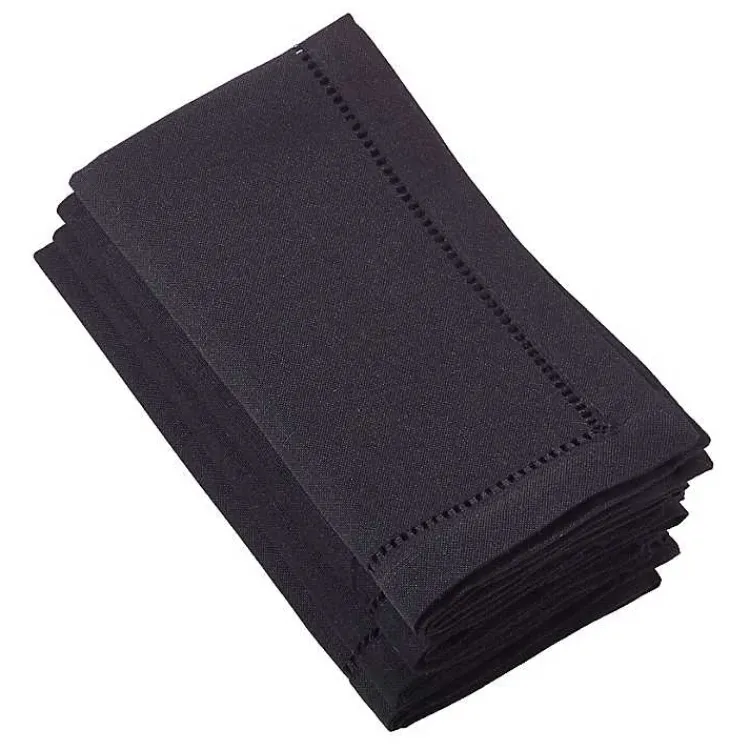 Kirklands Home Classic Hemstitch Boarder Napkins, Set of 4 Black Clearance