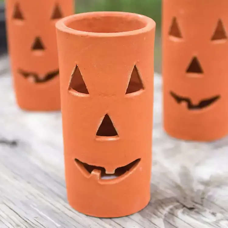 Halloween>Kirklands Home Clay Jack O' Lanterns, Set of 6 Orange