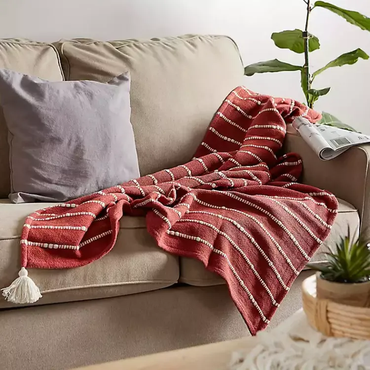 Blankets & Throws>Kirklands Home Clayoff Slub Stripe Decorative Throw Red