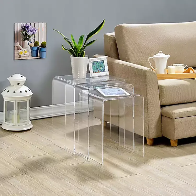 Kirklands Home Acrylic Curved Nesting Side Tables, Set of 3 Clear New