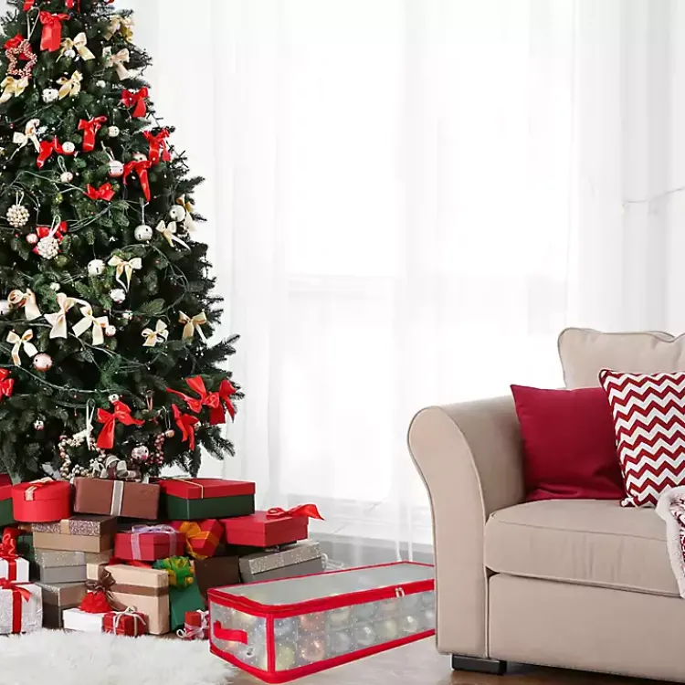 Seasonal Storage>Kirklands Home Clear and Red Zip 80-pc. Ornament Storage Box