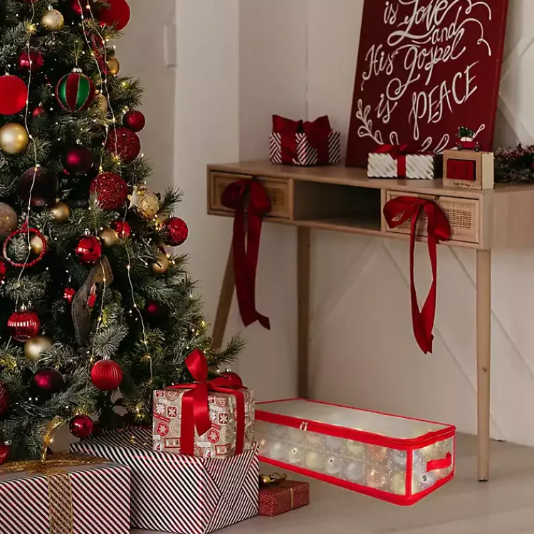 Seasonal Storage>Kirklands Home Clear and Red Zip 80-pc. Ornament Storage Box