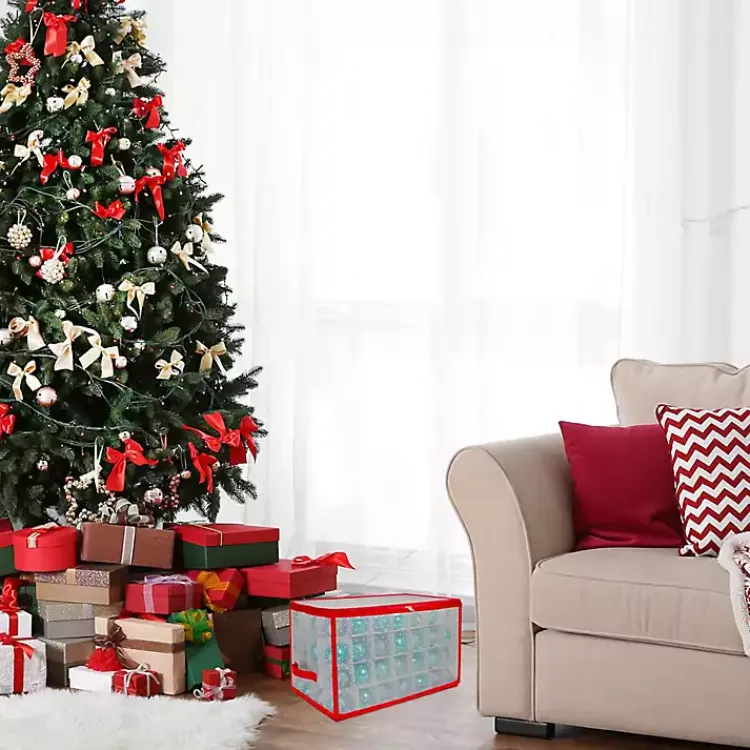 Seasonal Storage>Kirklands Home Clear and Red Zip 112-pc. Ornament Storage Box