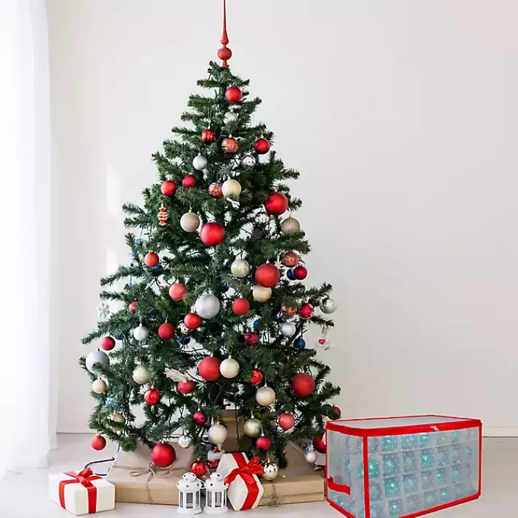 Seasonal Storage>Kirklands Home Clear and Red Zip 112-pc. Ornament Storage Box