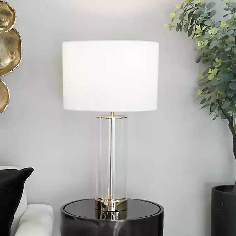 Kirklands Home Clear Glass and Gold Stem Table Lamp White Best