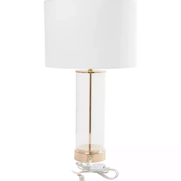 Kirklands Home Clear Glass and Gold Stem Table Lamp White Best
