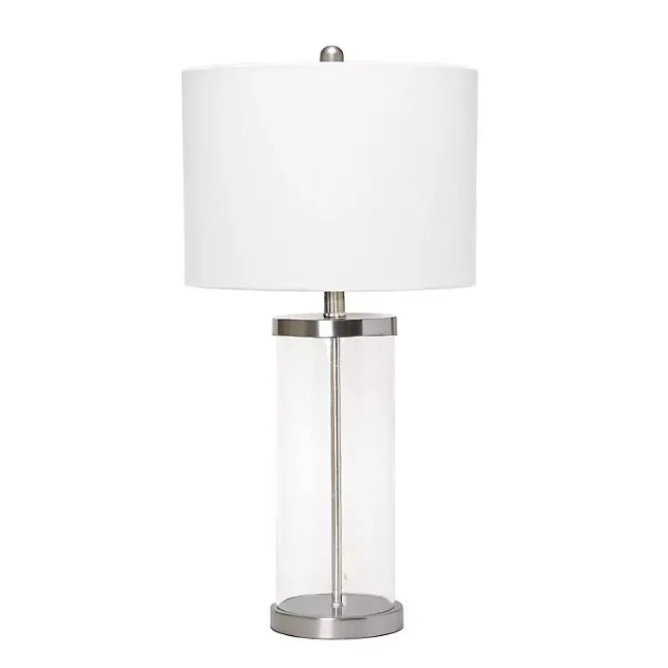 Kirklands Home Clear Glass and Nickel Cylindrical Table Lamp White Hot