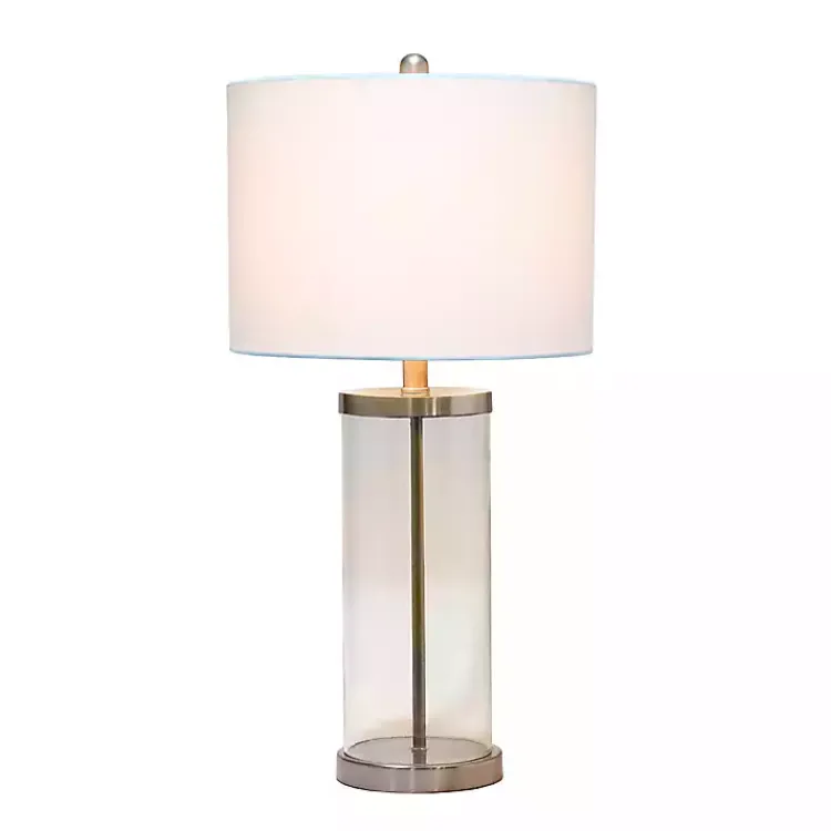 Kirklands Home Clear Glass and Nickel Cylindrical Table Lamp White Hot