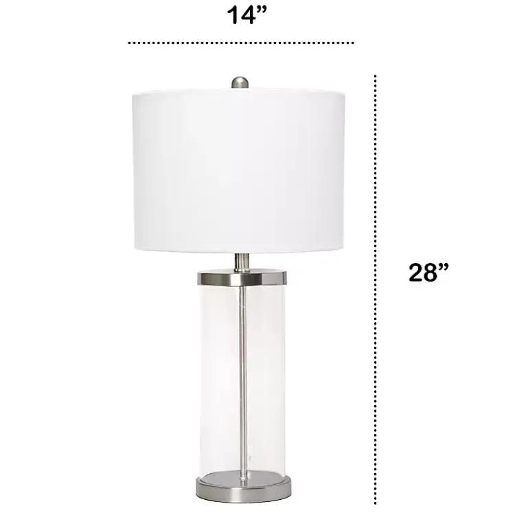 Kirklands Home Clear Glass and Nickel Cylindrical Table Lamp White Hot