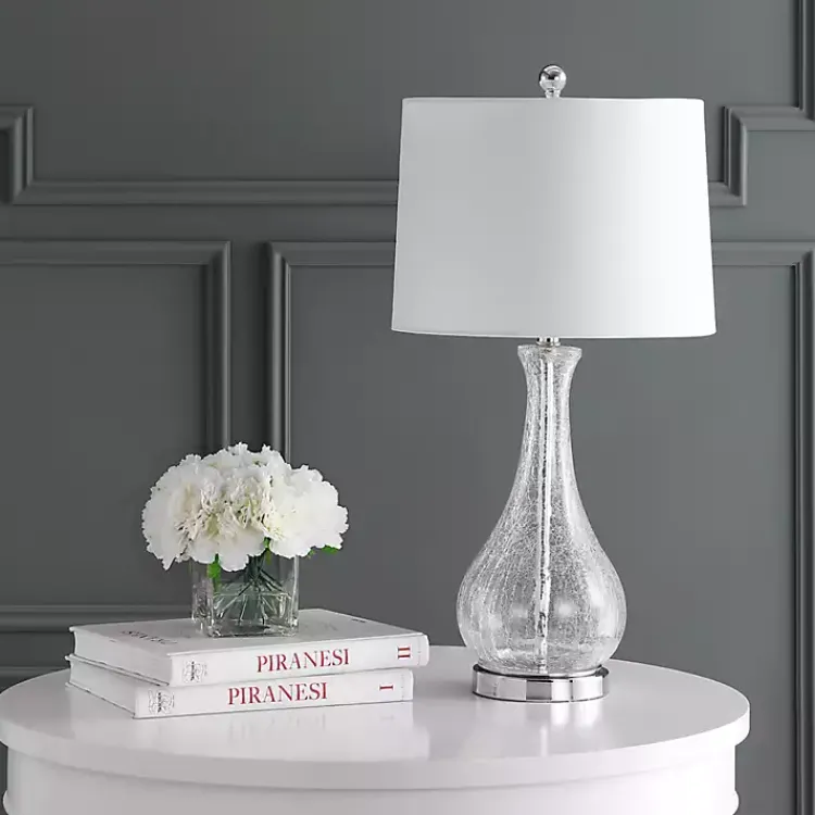 Kirklands Home Clear Glass and Silver Metal Base Table Lamp White Outlet