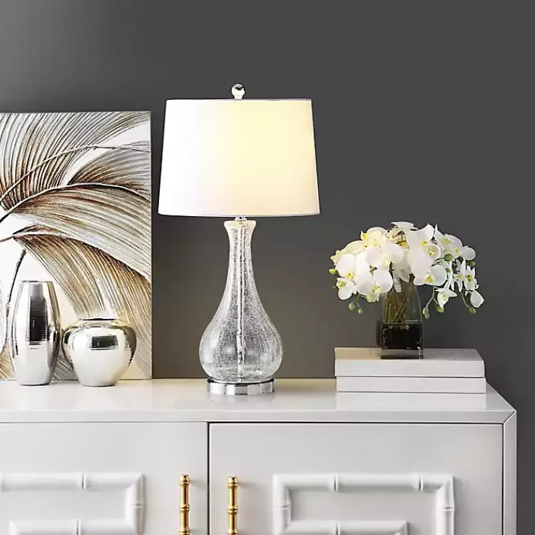 Kirklands Home Clear Glass and Silver Metal Base Table Lamp White Outlet