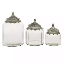 Decorative Bowls & Jars>Kirklands Home Clear Glass Jars with Decorative Lids, Set of 3