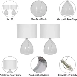 Kirklands Home Clear Glass Tapered Table Lamps, Set of 2 White Discount