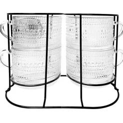 Kirklands Home Hobnail Mugs with Rack 5-pc. Set Clear Outlet