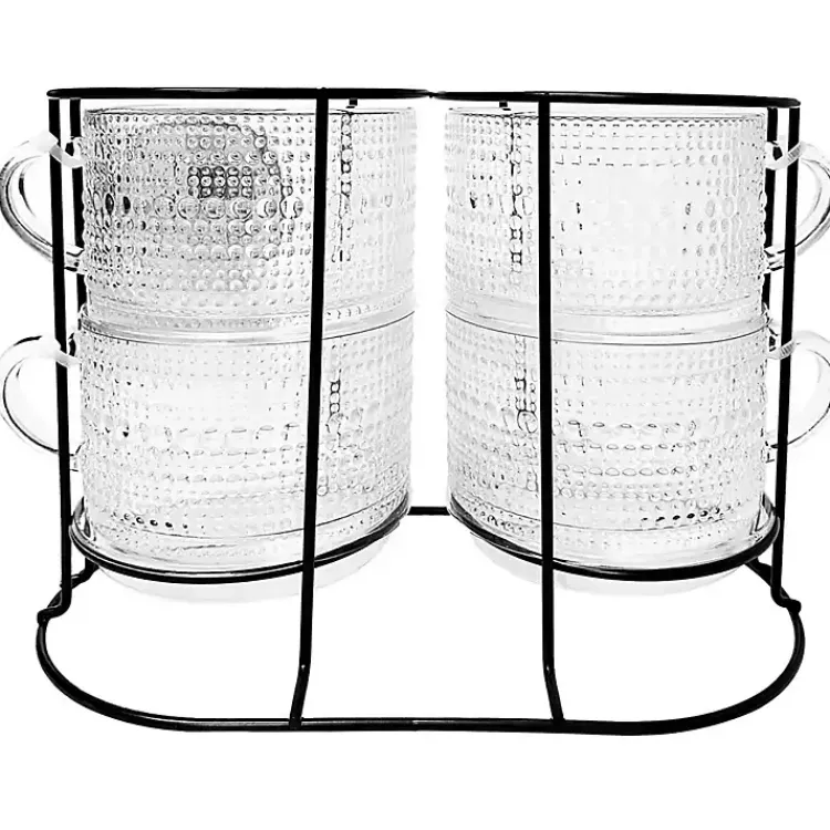 Kirklands Home Hobnail Mugs with Rack 5-pc. Set Clear Outlet
