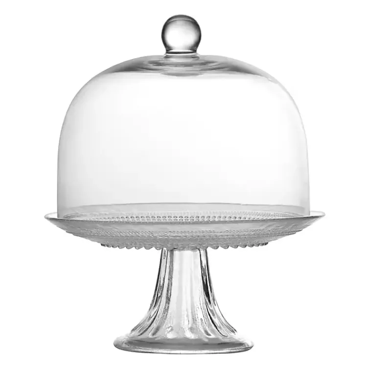 Kirklands Home Jill Beaded Cake Stand with Dome Clear New