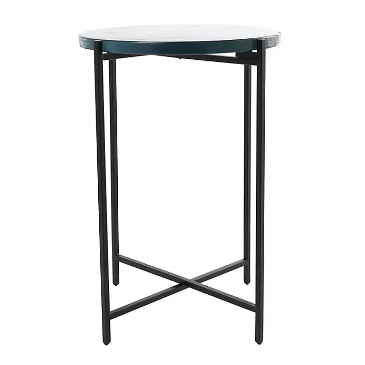 Kirklands Home Clear Textured Glass & Black Iron Accent Table Hot