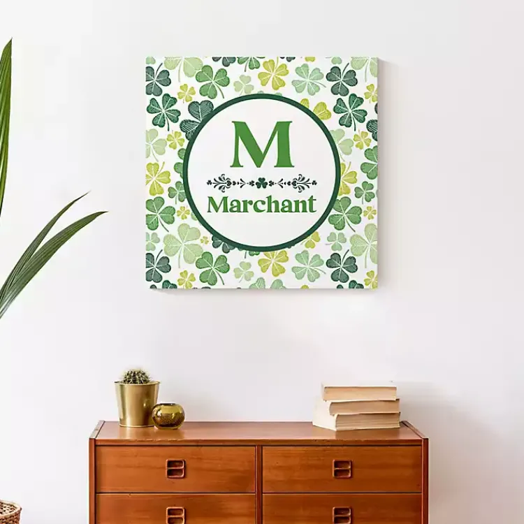 St Patricks Day Decorations>Kirklands Home Clover Personalized Monogram Canvas Wall Plaque