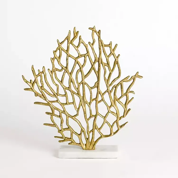 Statues & Figurines>Kirklands Home Coastal Coral Statue with Marble Base Gold