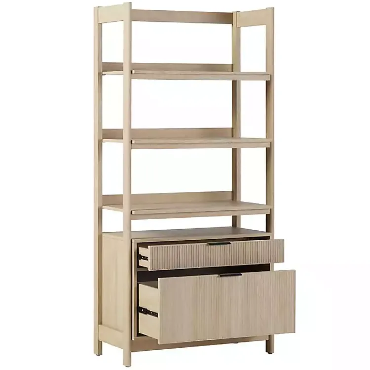 Kirklands Home Coastal Oak 2-Drawer Modern Wood Bookcase Tan Hot