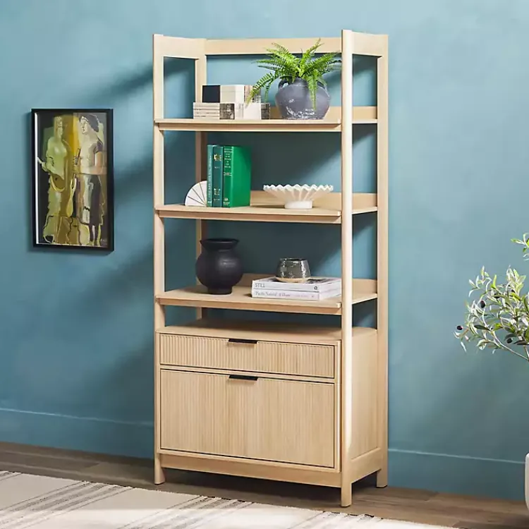 Kirklands Home Coastal Oak 2-Drawer Modern Wood Bookcase Tan Hot