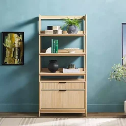Kirklands Home Coastal Oak 2-Drawer Modern Wood Bookcase Tan Hot