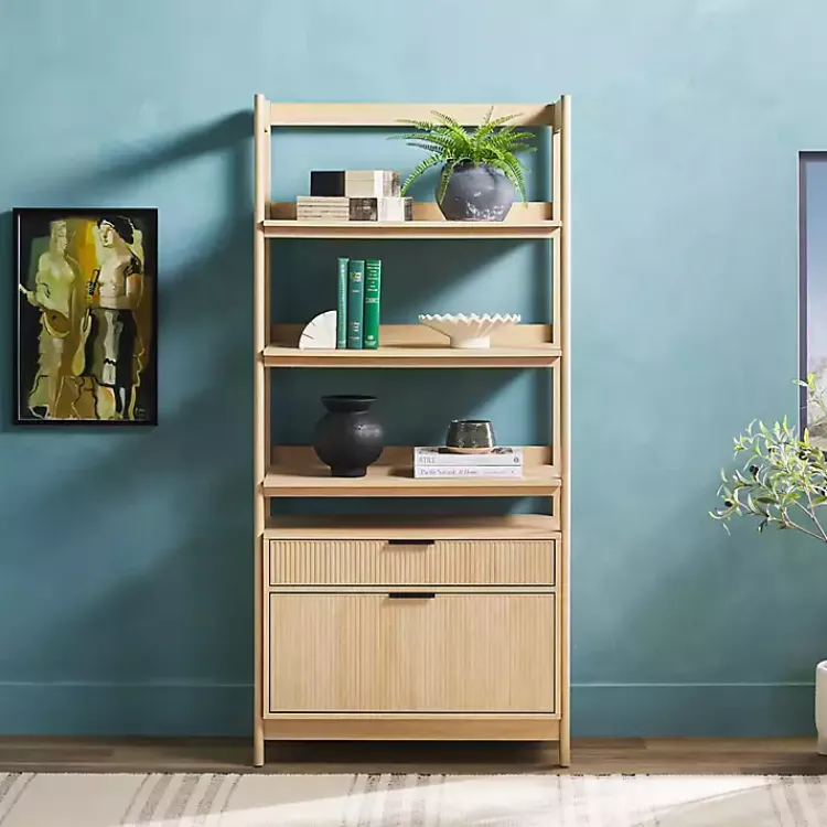 Kirklands Home Coastal Oak 2-Drawer Modern Wood Bookcase Tan Hot