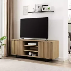 Kirklands Home Coastal Oak Grooved Media Cabinet Tan Sale