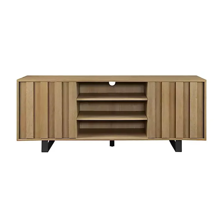 Kirklands Home Coastal Oak Grooved Media Cabinet Tan Sale