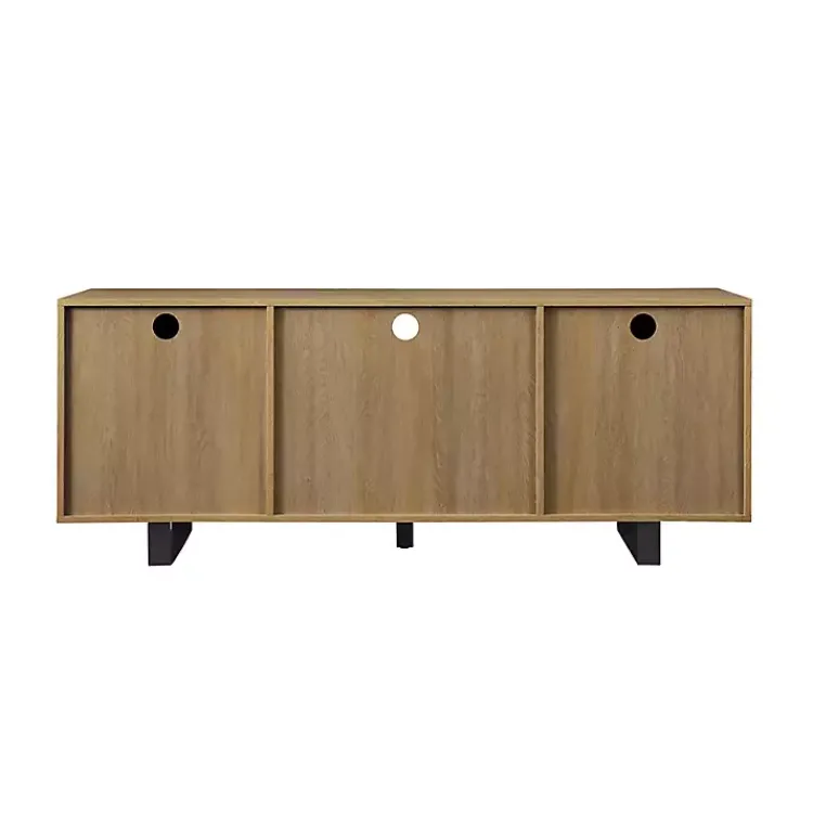 Kirklands Home Coastal Oak Grooved Media Cabinet Tan Sale