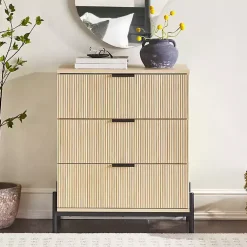 Kirklands Home Coastal Oak Reeded 3-Drawer Dresser Tan Outlet