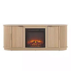 Kirklands Home Coastal Oak Reeded Fireplace Media Cabinet Tan Hot