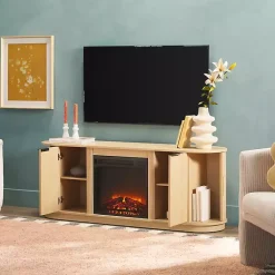 Kirklands Home Coastal Oak Reeded Fireplace Media Cabinet Tan Hot